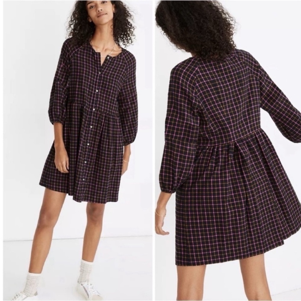 (A8)‎ Madewell Plaid Flannel Raglan Button-Front Shirtdress, Size 6, NWT